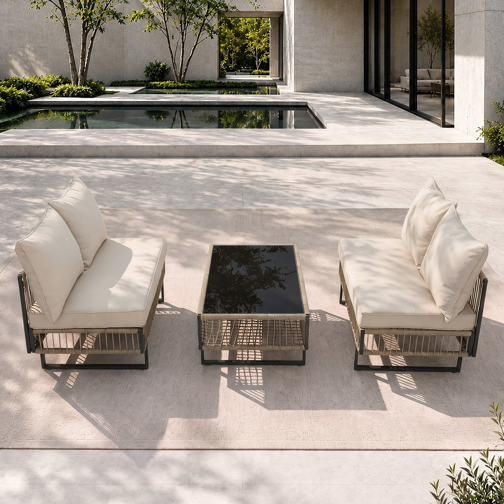 Surra Modern Cushioned Outdoor Sofa Set with Table | Soft Durable Outdoor Seating Furniture Set
