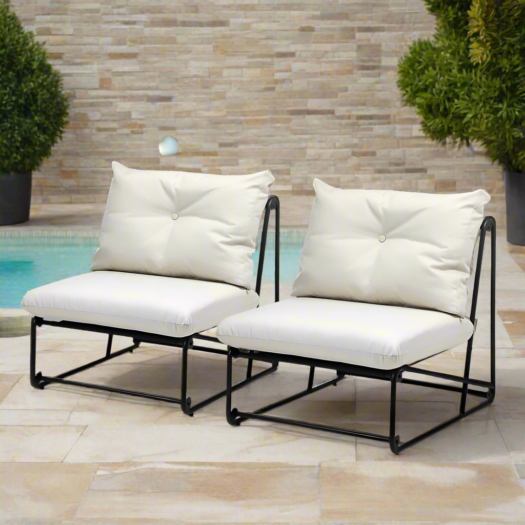 Set of Two Azzuro Plush Cushioned Weatherproof Outdoor Lounge Chairs | Super Comfy Outdoor Sofa Chairs