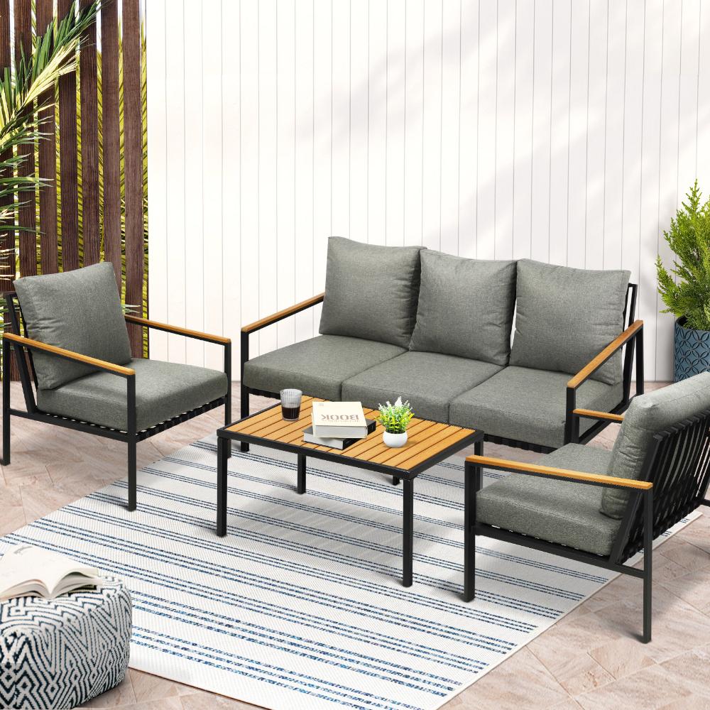 Peruzzi Deluxe Outdoor Furniture Set | Cushioned Metal Wood Patio Setting