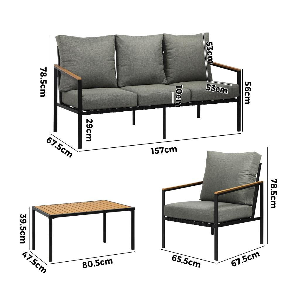 Peruzzi Deluxe Outdoor Furniture Set | Cushioned Metal Wood Patio Setting