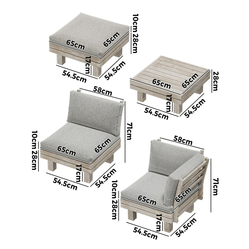 Milano Luxe Wooden Outdoor Lounge Set with Table | Modern Soft Extra Wide Cushions Outdoor Sofa Set