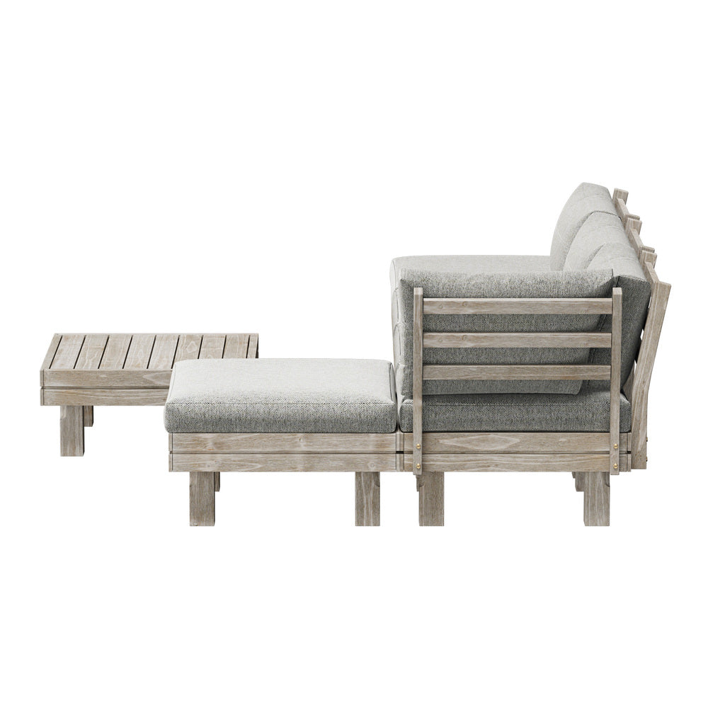 Milano Luxe Wooden Outdoor Lounge Set with Table | Modern Soft Extra Wide Cushions Outdoor Sofa Set