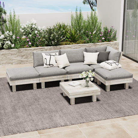 Milano Luxe Wooden Outdoor Lounge Set with Table | Modern Soft Extra Wide Cushions Outdoor Sofa Set