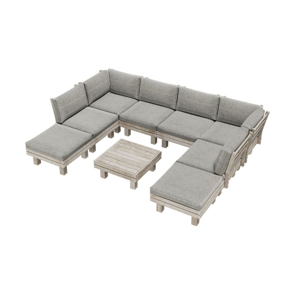 Milano Luxe Wooden Outdoor Lounge Set with Table | Modern Soft Extra Wide Cushions Outdoor Sofa Set