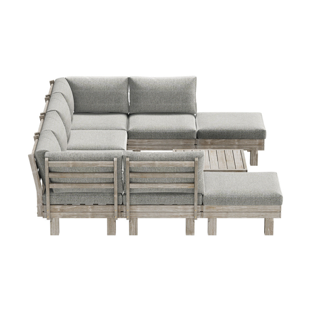 Milano Luxe Wooden Outdoor Lounge Set with Table | Modern Soft Extra Wide Cushions Outdoor Sofa Set