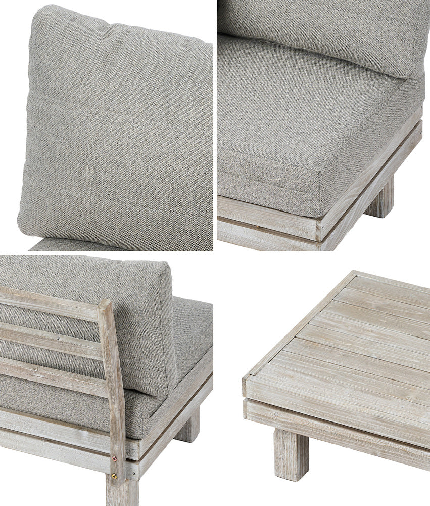Milano Luxe Wooden Outdoor Lounge Set with Table | Modern Soft Extra Wide Cushions Outdoor Sofa Set
