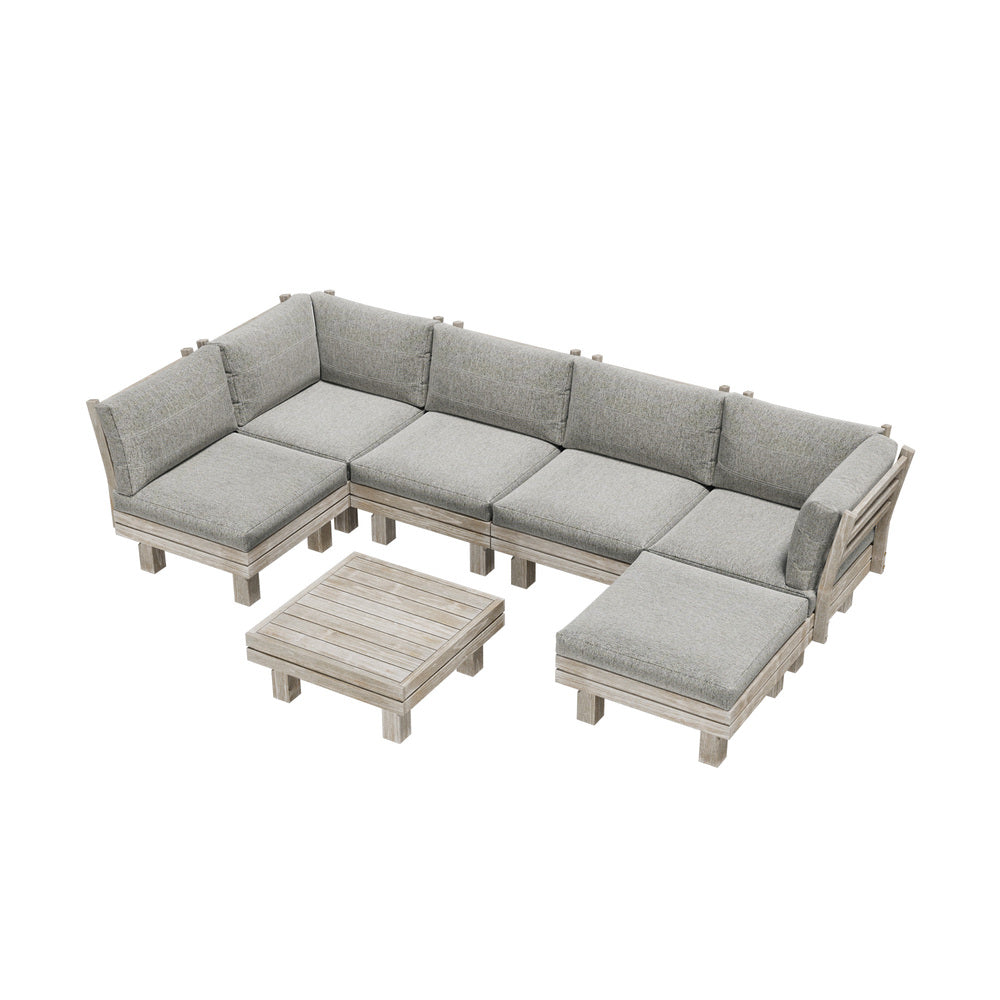 Milano Luxe Wooden Outdoor Lounge Set with Table | Modern Soft Extra Wide Cushions Outdoor Sofa Set