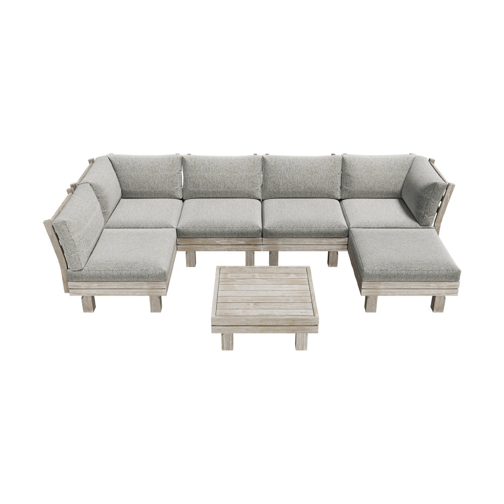 Milano Luxe Wooden Outdoor Lounge Set with Table | Modern Soft Extra Wide Cushions Outdoor Sofa Set