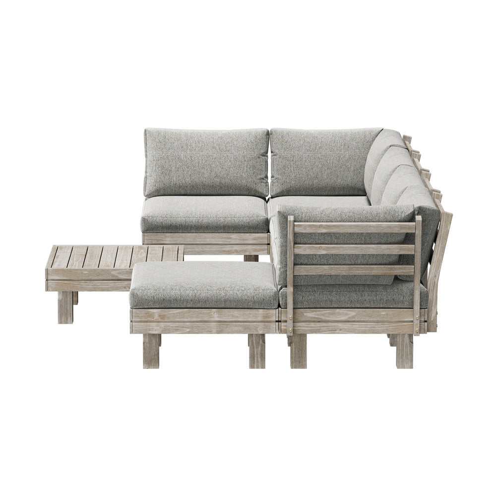 Milano Luxe Wooden Outdoor Lounge Set with Table | Modern Soft Extra Wide Cushions Outdoor Sofa Set