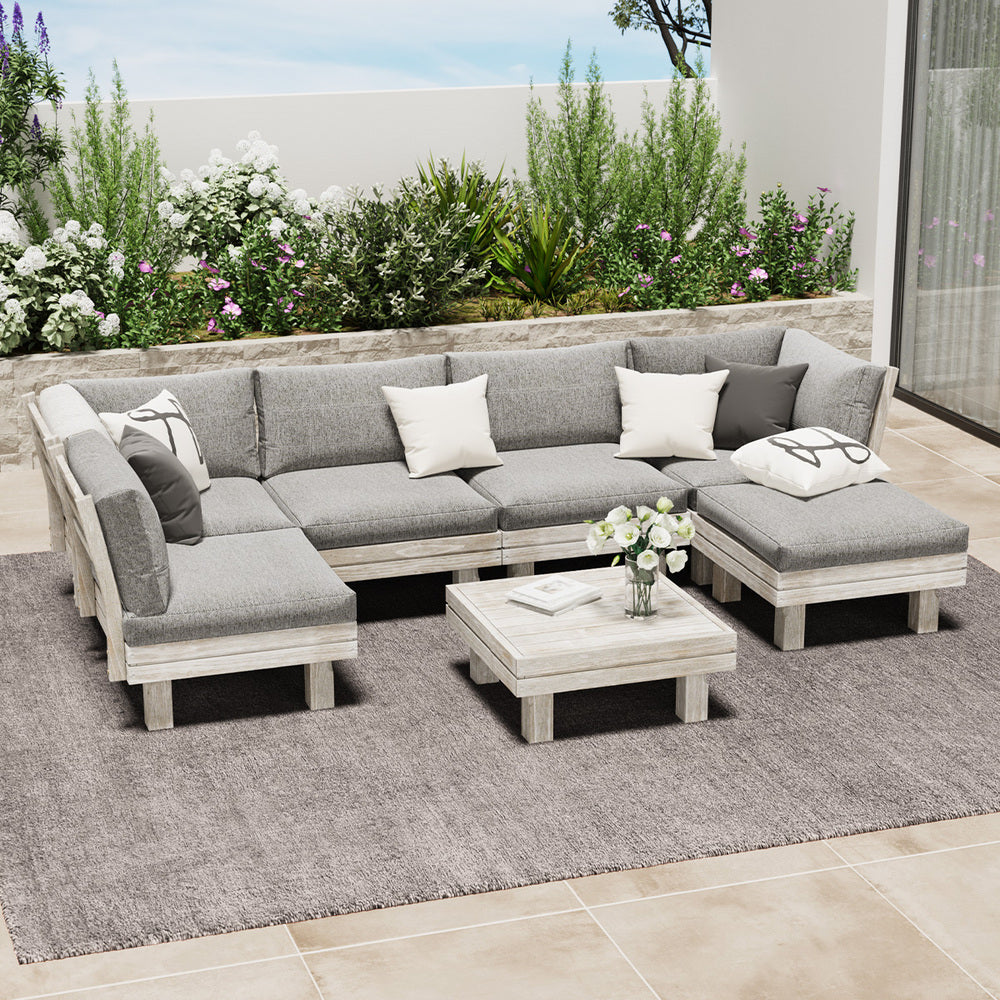 Milano Luxe Wooden Outdoor Lounge Set with Table | Modern Soft Extra Wide Cushions Outdoor Sofa Set