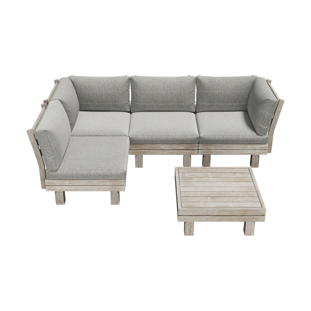 Milano Luxe Wooden Outdoor Lounge Set with Table | Modern Soft Extra Wide Cushions Outdoor Sofa Set