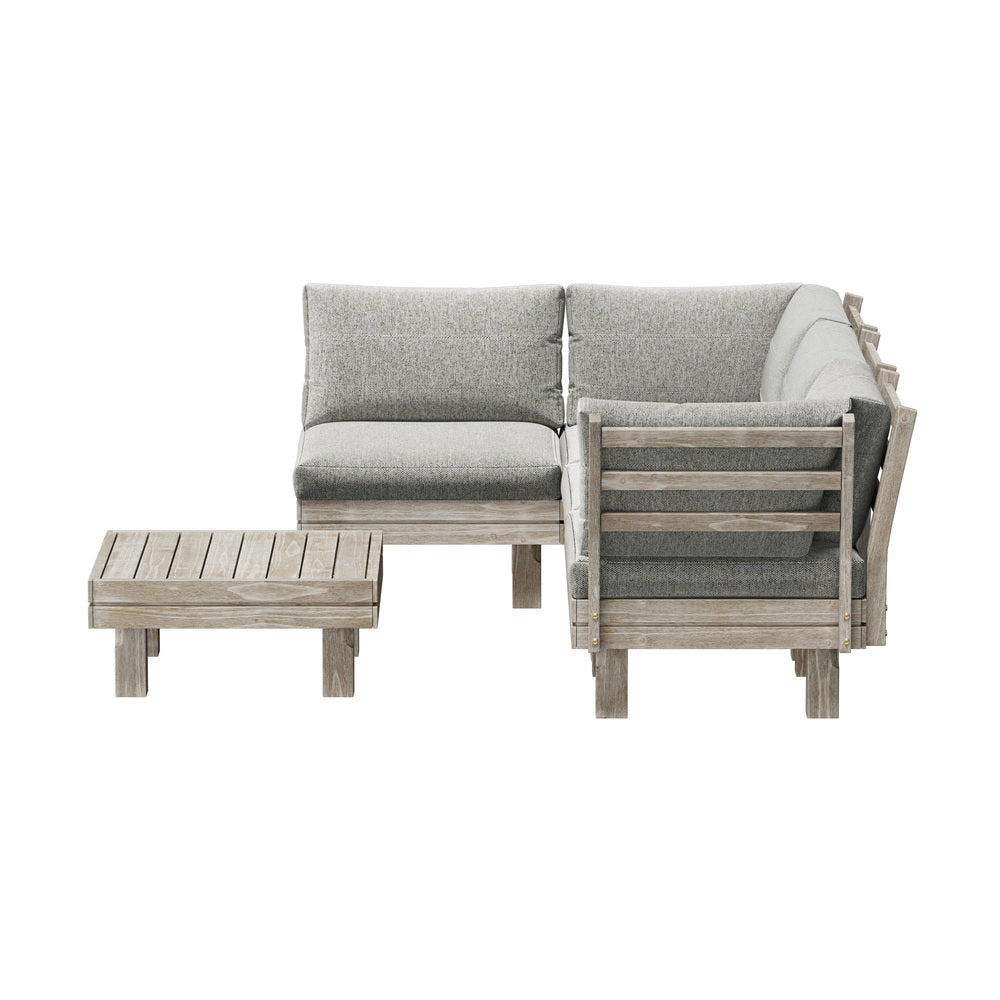 Milano Luxe Wooden Outdoor Lounge Set with Table | Modern Soft Extra Wide Cushions Outdoor Sofa Set