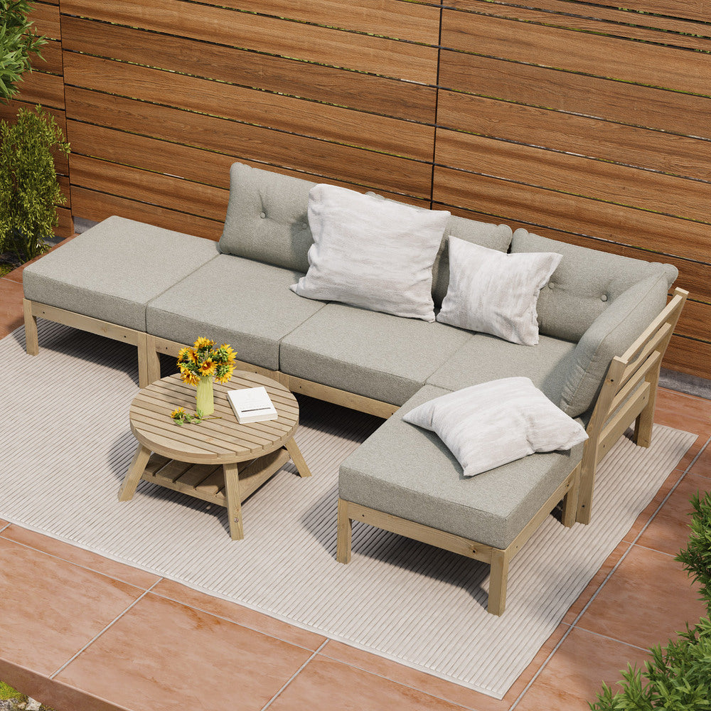 Playa Orsini Wooden Outdoor Lounge Set with Table | Modern Beige Cushion Outdoor Lounge Set