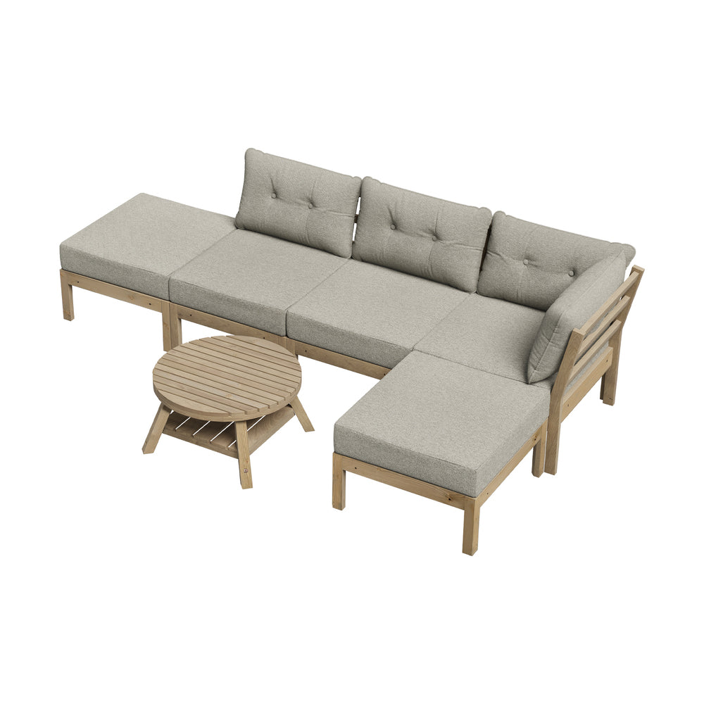 Playa Orsini Wooden Outdoor Lounge Set with Table | Modern Beige Cushion Outdoor Lounge Set