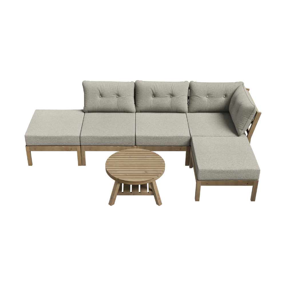 Playa Orsini Wooden Outdoor Lounge Set with Table | Modern Beige Cushion Outdoor Lounge Set