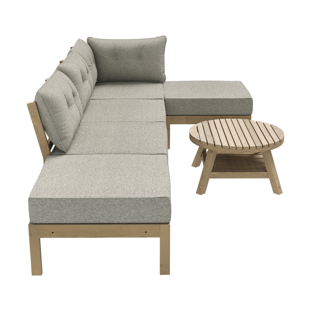 Playa Orsini Wooden Outdoor Lounge Set with Table | Modern Beige Cushion Outdoor Lounge Set