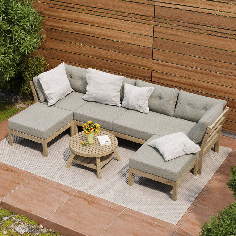 Playa Orsini Wooden Outdoor Lounge Set with Table | Modern Beige Cushion Outdoor Lounge Set
