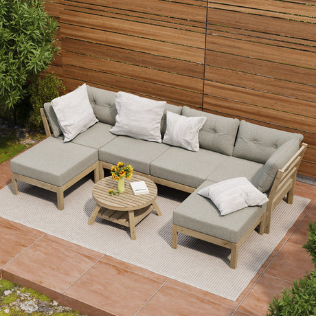 Playa Orsini Wooden Outdoor Lounge Set with Table | Modern Beige Cushion Outdoor Lounge Set