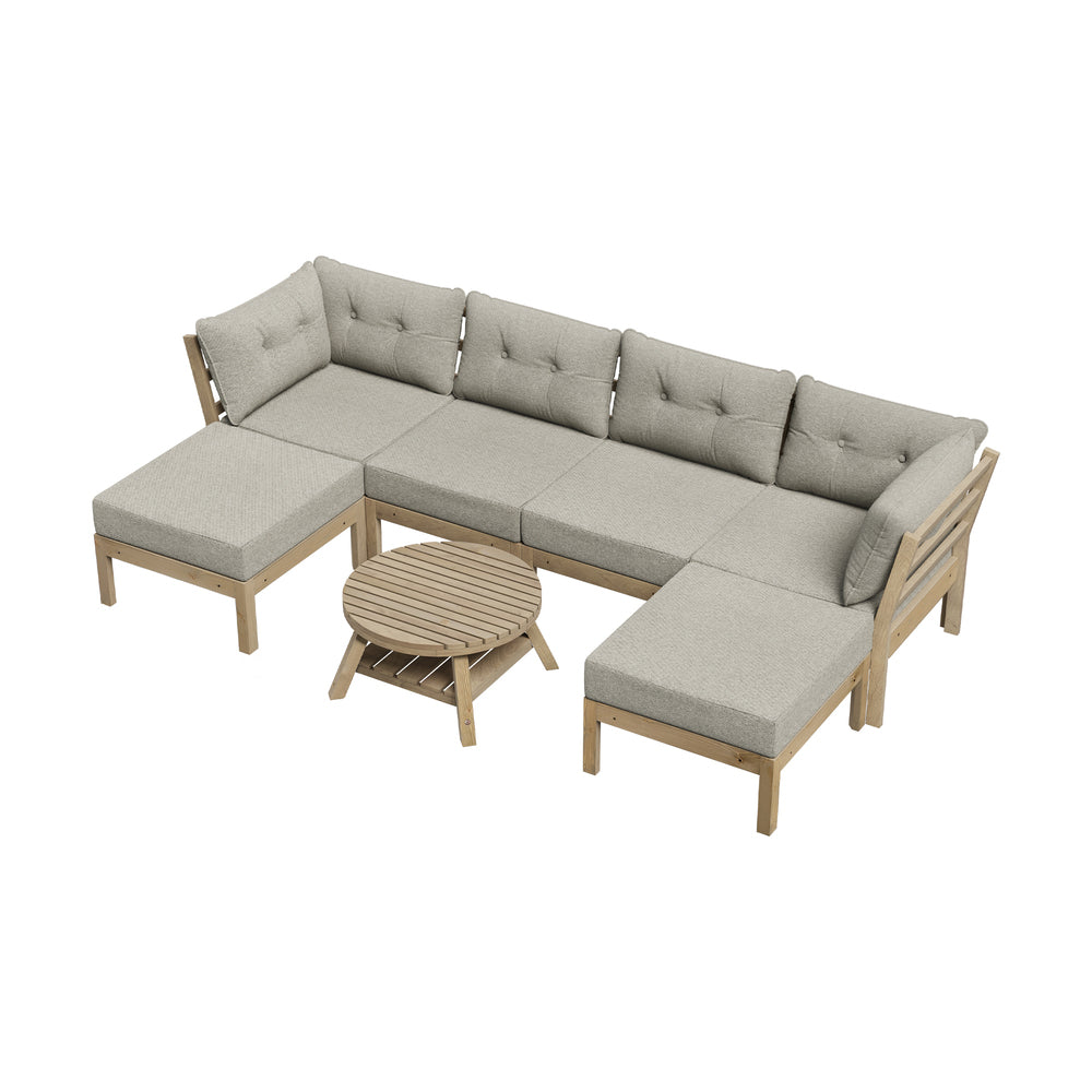 Playa Orsini Wooden Outdoor Lounge Set with Table | Modern Beige Cushion Outdoor Lounge Set