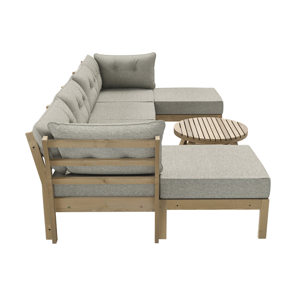 Playa Orsini Wooden Outdoor Lounge Set with Table | Modern Beige Cushion Outdoor Lounge Set