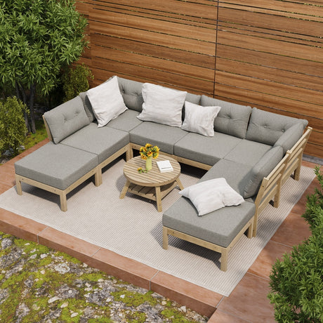 Playa Orsini Wooden Outdoor Lounge Set with Table | Modern Beige Cushion Outdoor Lounge Set