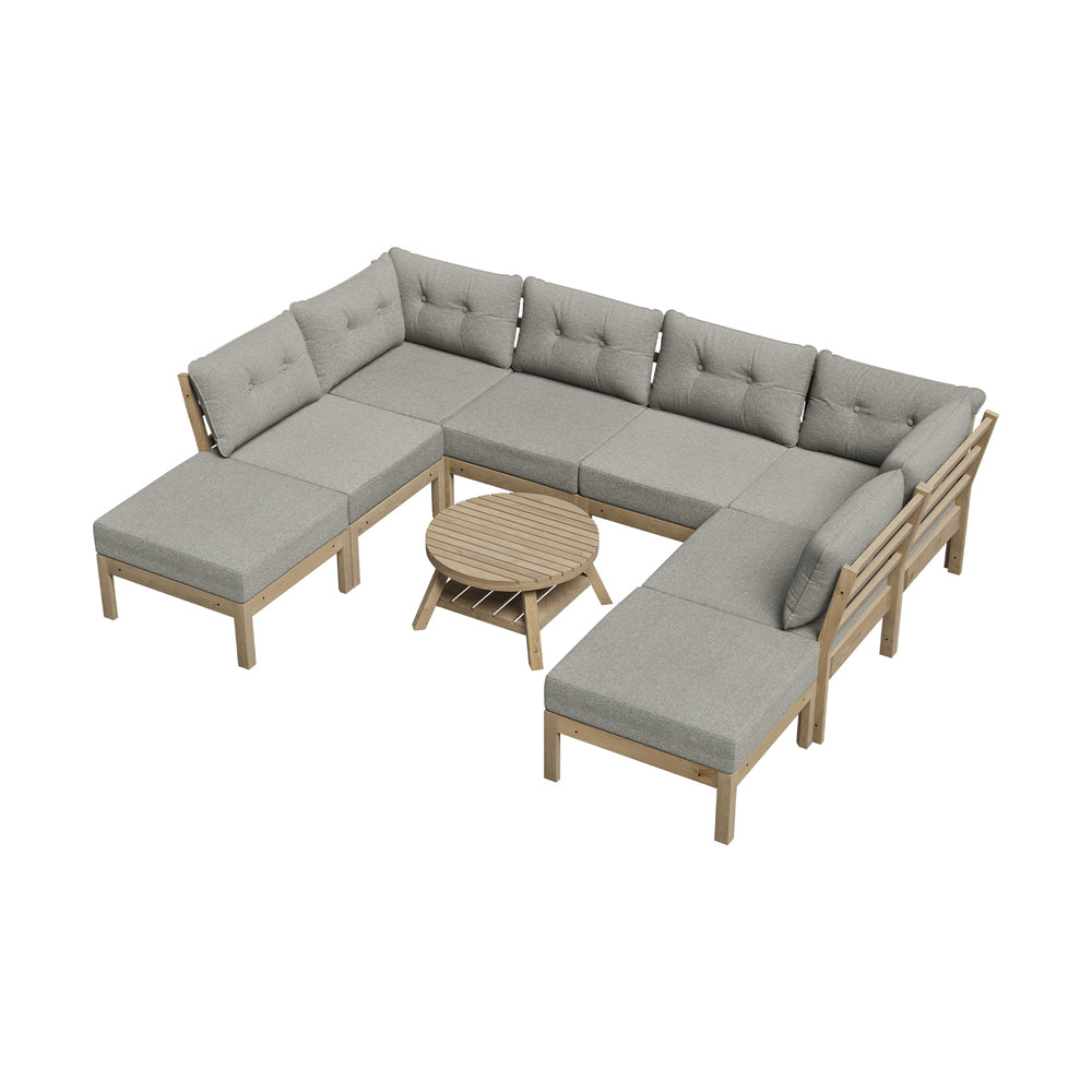 Playa Orsini Wooden Outdoor Lounge Set with Table | Modern Beige Cushion Outdoor Lounge Set