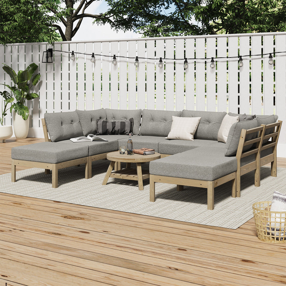 Playa Orsini Wooden Outdoor Lounge Set with Table | Modern Beige Cushion Outdoor Lounge Set
