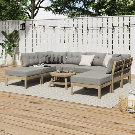 Playa Orsini Wooden Outdoor Lounge Set with Table | Modern Beige Cushion Outdoor Lounge Set