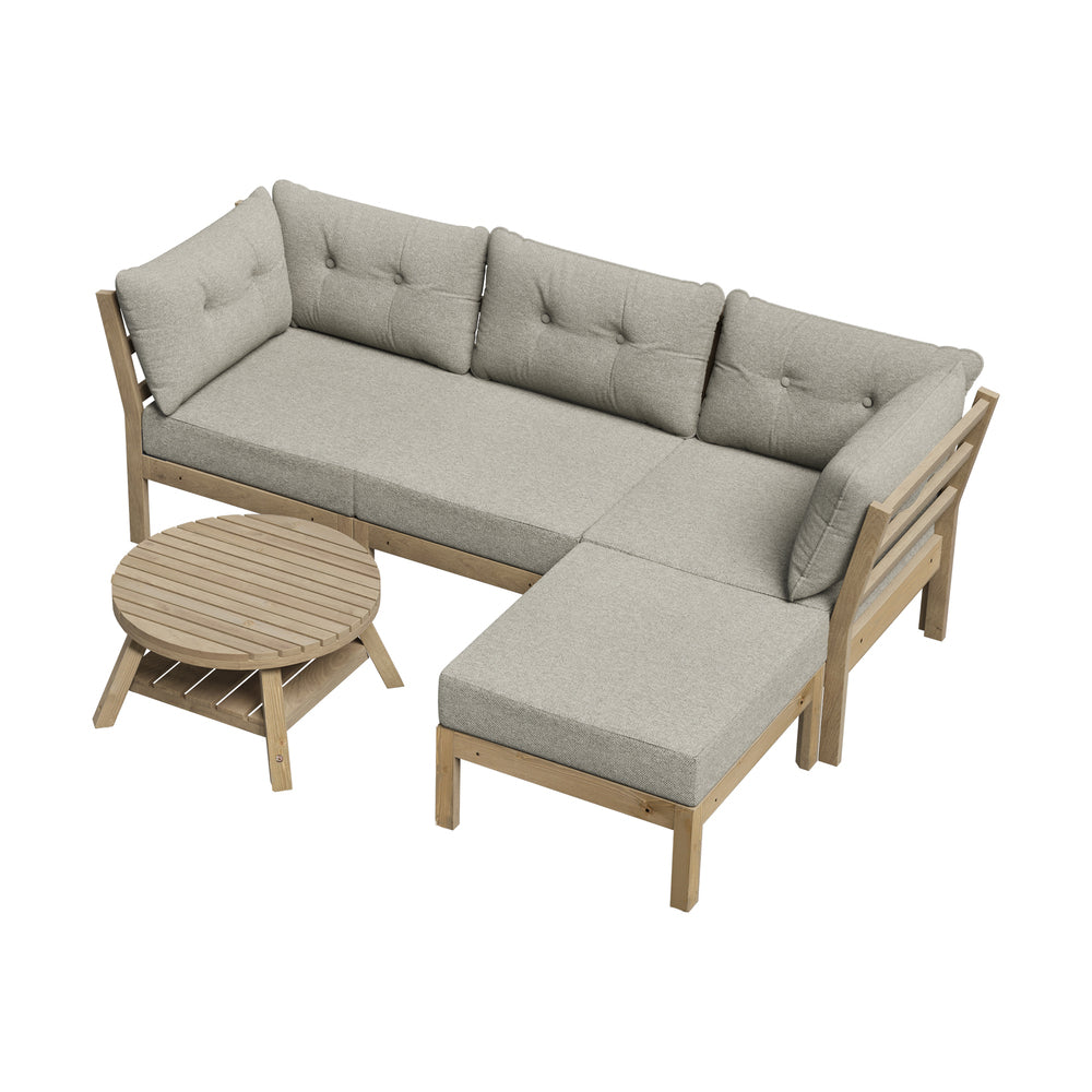 Playa Orsini Wooden Outdoor Lounge Set with Table | Modern Beige Cushion Outdoor Lounge Set
