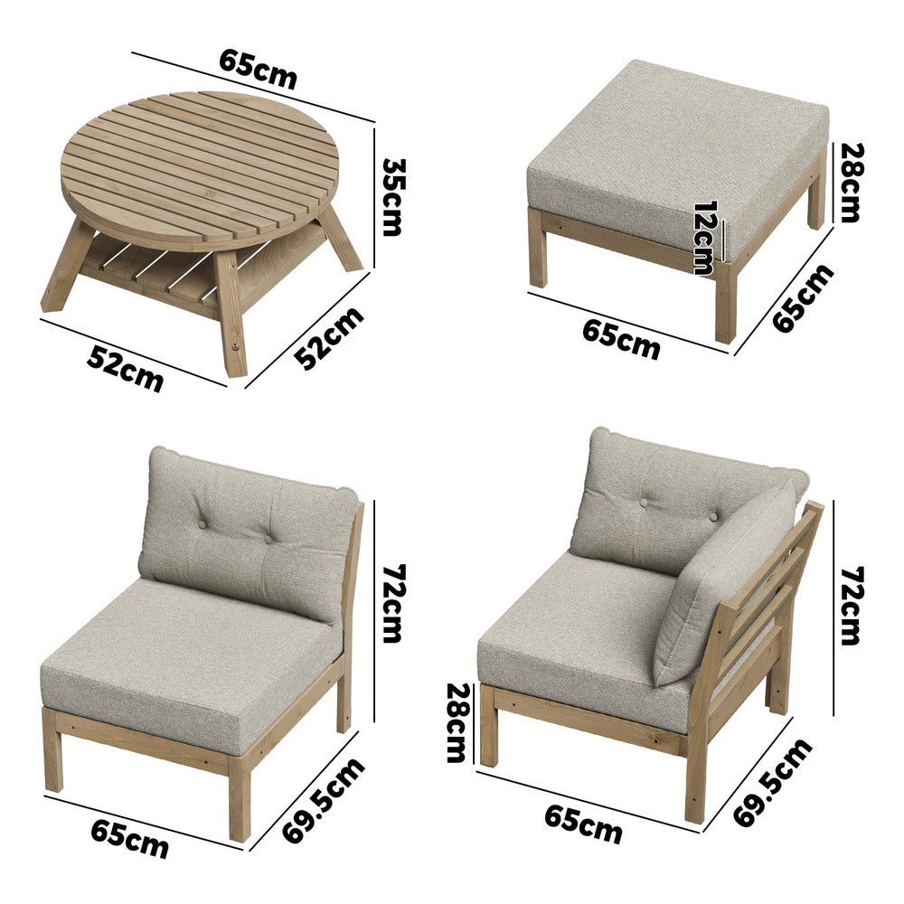 Playa Orsini Wooden Outdoor Lounge Set with Table | Modern Beige Cushion Outdoor Lounge Set