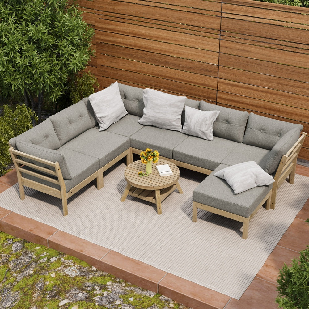 Playa Orsini Wooden Outdoor Lounge Set with Table | Modern Beige Cushion Outdoor Lounge Set