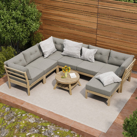 Playa Orsini Wooden Outdoor Lounge Set with Table | Modern Beige Cushion Outdoor Lounge Set