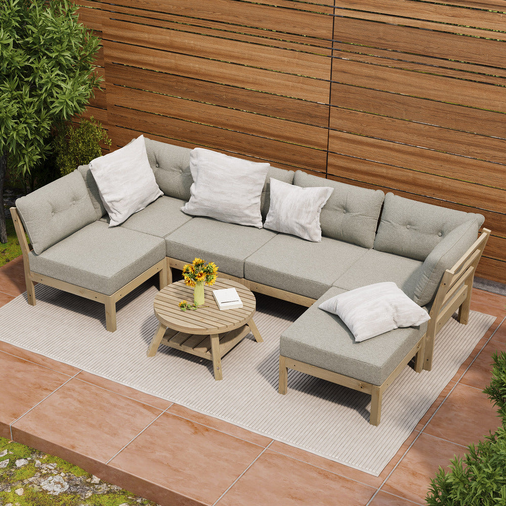 Playa Orsini Wooden Outdoor Lounge Set with Table | Modern Beige Cushion Outdoor Lounge Set
