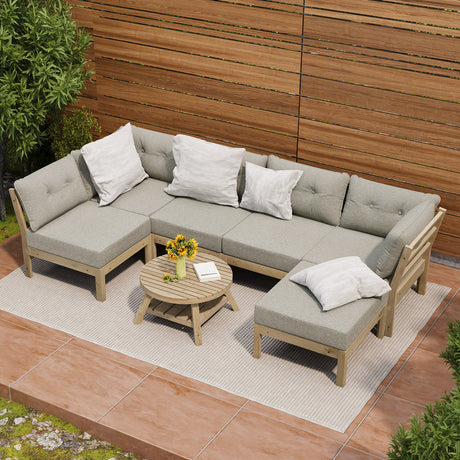 Playa Orsini Wooden Outdoor Lounge Set with Table | Modern Beige Cushion Outdoor Lounge Set
