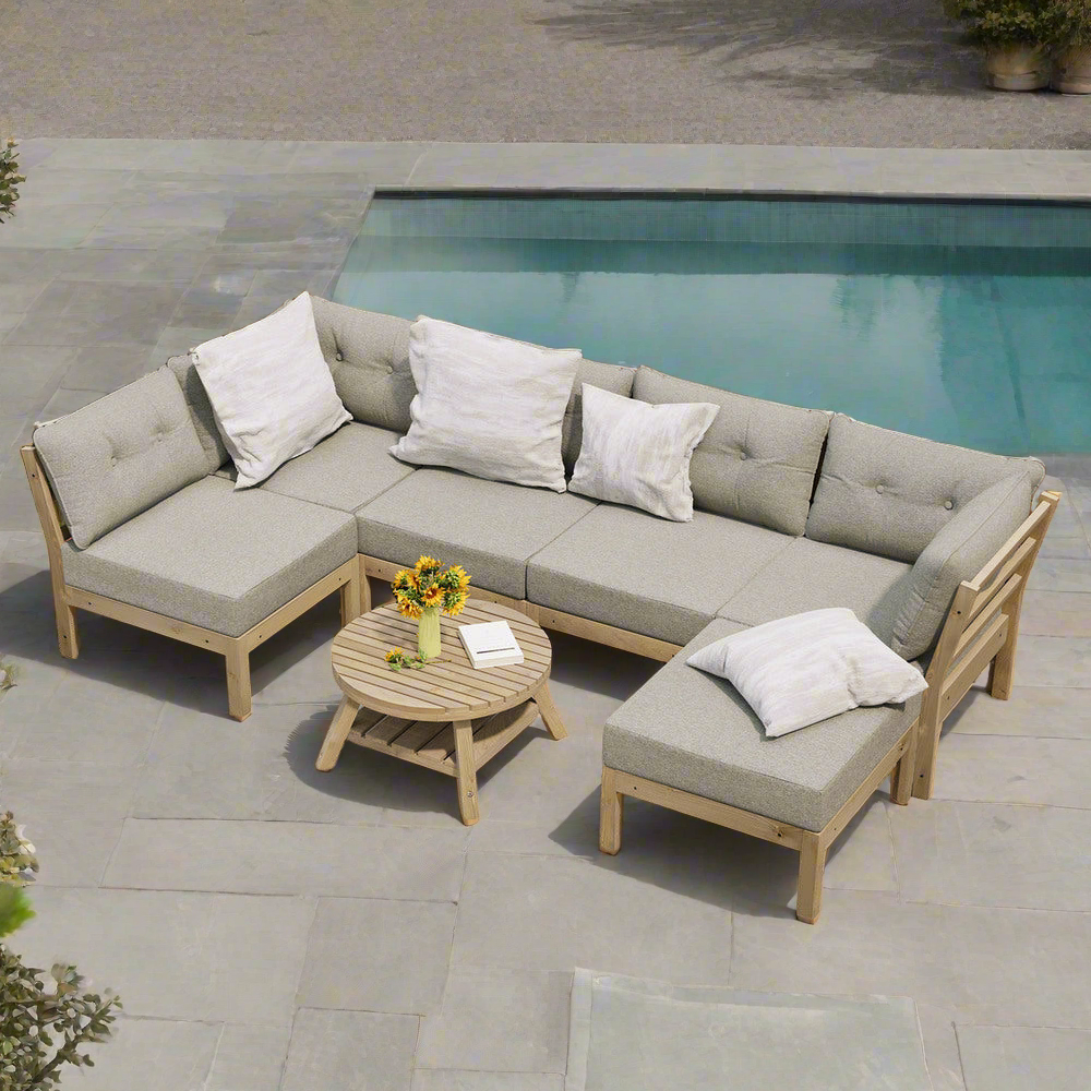 Playa Orsini Wooden Outdoor Lounge Set with Table | Modern Beige Cushion Outdoor Lounge Set