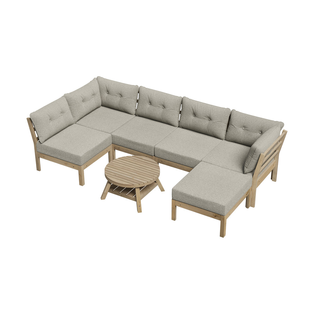 Playa Orsini Wooden Outdoor Lounge Set with Table | Modern Beige Cushion Outdoor Lounge Set