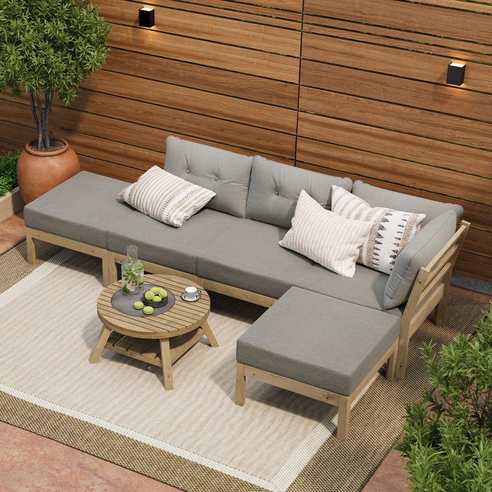 Playa Orsini Wooden Outdoor Lounge Set with Table | Modern Grey Cushion Outdoor Lounge Set