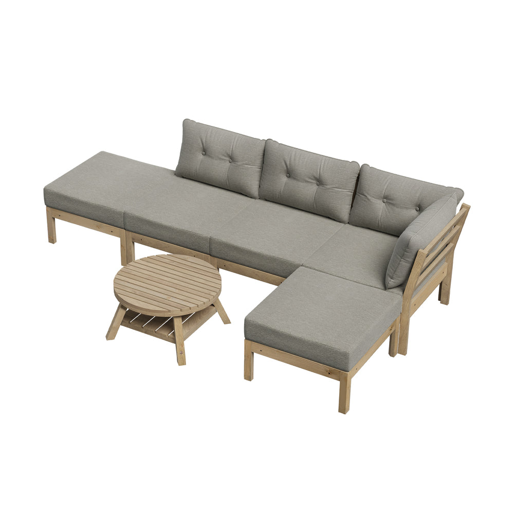 Playa Orsini Wooden Outdoor Lounge Set with Table | Modern Grey Cushion Outdoor Lounge Set