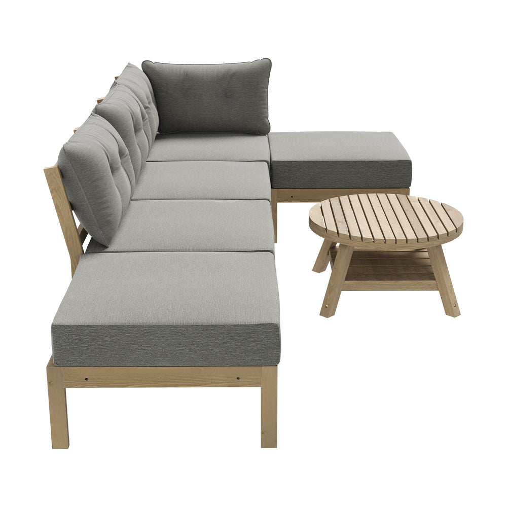 Playa Orsini Wooden Outdoor Lounge Set with Table | Modern Grey Cushion Outdoor Lounge Set