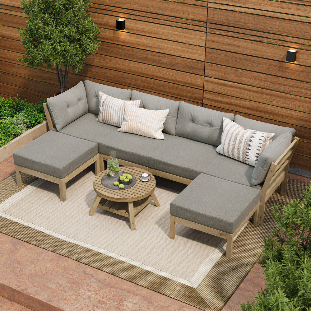 Playa Orsini Wooden Outdoor Lounge Set with Table | Modern Grey Cushion Outdoor Lounge Set