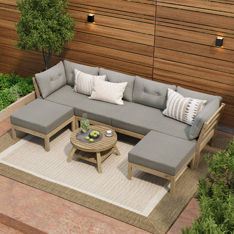Playa Orsini Wooden Outdoor Lounge Set with Table | Modern Grey Cushion Outdoor Lounge Set