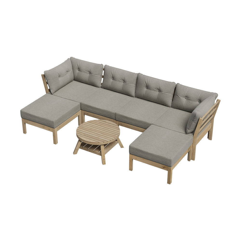 Playa Orsini Wooden Outdoor Lounge Set with Table | Modern Grey Cushion Outdoor Lounge Set