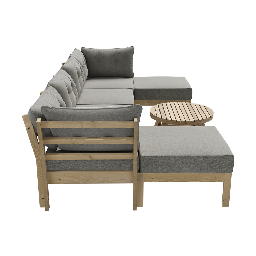 Playa Orsini Wooden Outdoor Lounge Set with Table | Modern Grey Cushion Outdoor Lounge Set