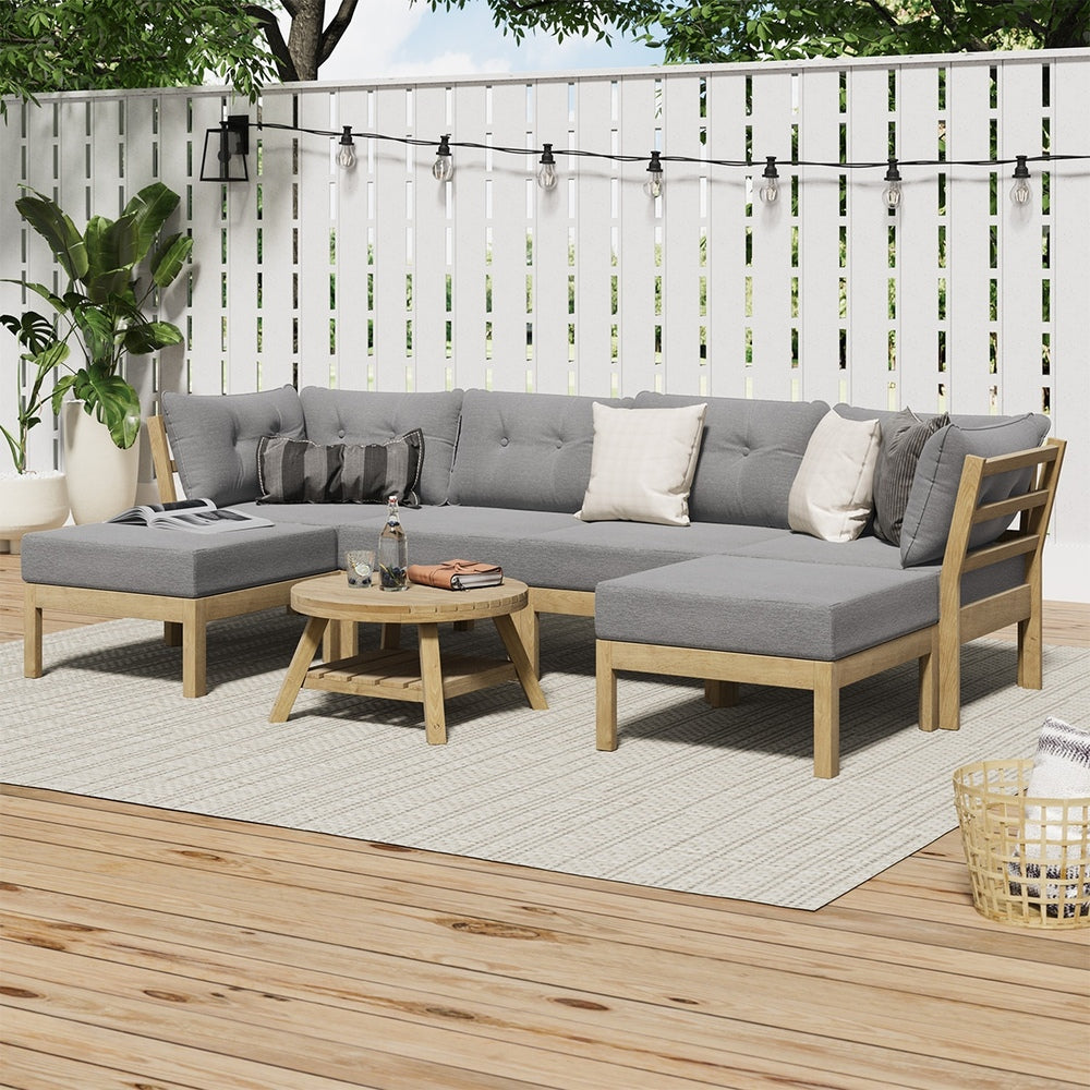 Playa Orsini Wooden Outdoor Lounge Set with Table | Modern Grey Cushion Outdoor Lounge Set