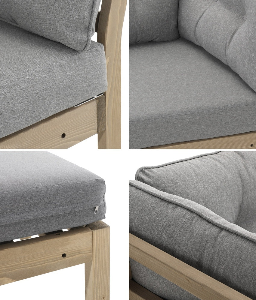 Playa Orsini Wooden Outdoor Lounge Set with Table | Modern Grey Cushion Outdoor Lounge Set