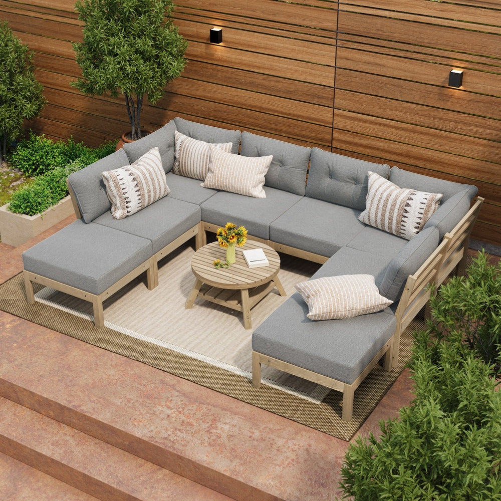 Playa Orsini Wooden Outdoor Lounge Set with Table | Modern Grey Cushion Outdoor Lounge Set
