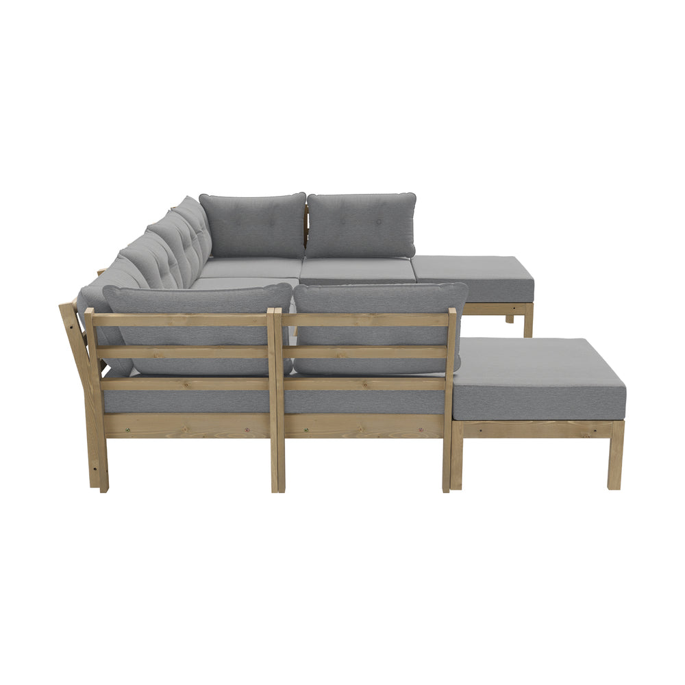 Playa Orsini Wooden Outdoor Lounge Set with Table | Modern Grey Cushion Outdoor Lounge Set
