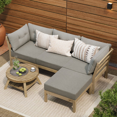 Playa Orsini Wooden Outdoor Lounge Set with Table | Modern Grey Cushion Outdoor Lounge Set