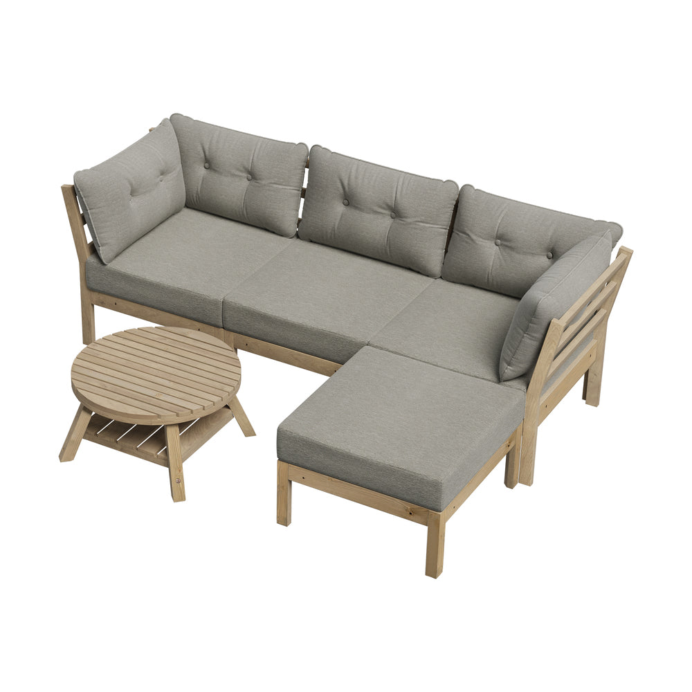 Playa Orsini Wooden Outdoor Lounge Set with Table | Modern Grey Cushion Outdoor Lounge Set