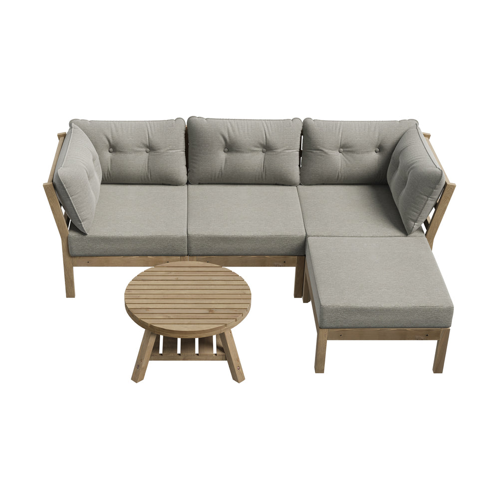 Playa Orsini Wooden Outdoor Lounge Set with Table | Modern Grey Cushion Outdoor Lounge Set